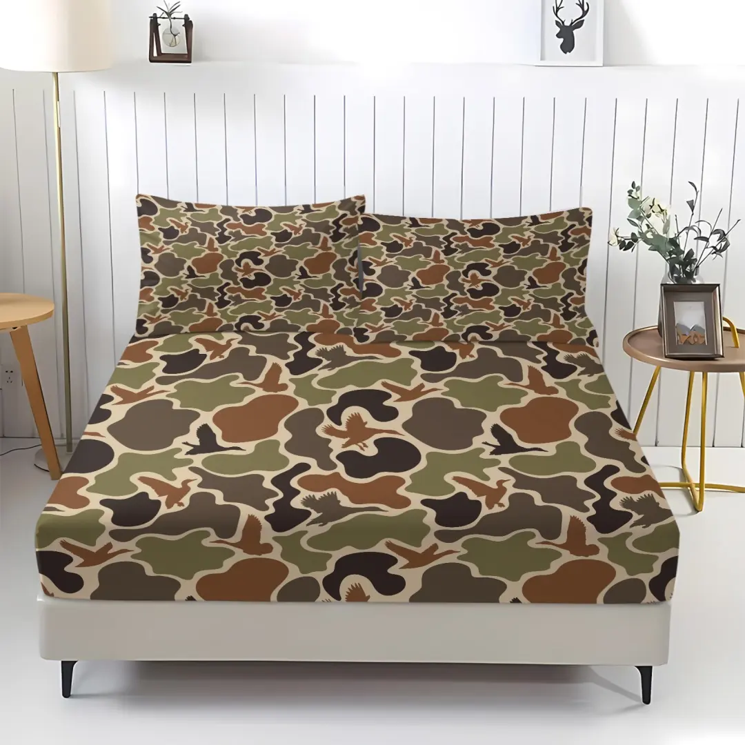 3-piece set of large bird and puzzle patterned bed sheets, including 1 bed sheet and 2 pillowcases, comfortable bedding, non slip dust cover suitable for bedrooms and guest rooms, suitable for personal use or Christmas gift giving