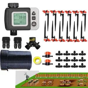 Drip Irrigation Kit Automatic Watering System with Water Timer 64FT 1/4 Tubing and 12 Rain Spray Watering Nozzles in 4 Directions for Potted  Yard Lawn Juvenile  Greenhouse Mist