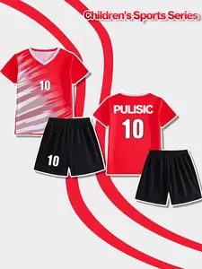 V-neck football suit for boys, customizable with name PULISIC and number 10. It's a comfortable and breathable two-piece jersey for matches and sports, suitable for outdoor exercise, campus team equipment, and a great holiday gift.