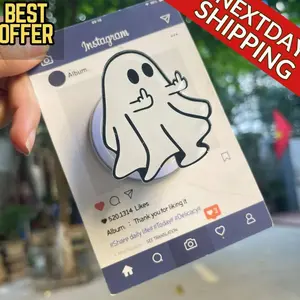 Funny Ghost MagSafe Phone Grip – Edgy Middle Finger Ghost Pop Grip, Cute Spooky Phone Holder, Halloween Magnetic Grip for Friends