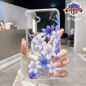 Magnetic Phone Case for Samsung Galaxy S24 Plus S25 Ultra S23 FE Ultra S22+ Blue Lily Whisper Pattern TPU Trendy Shockproof Anti-Scratch Stylish Smartphone Cover
