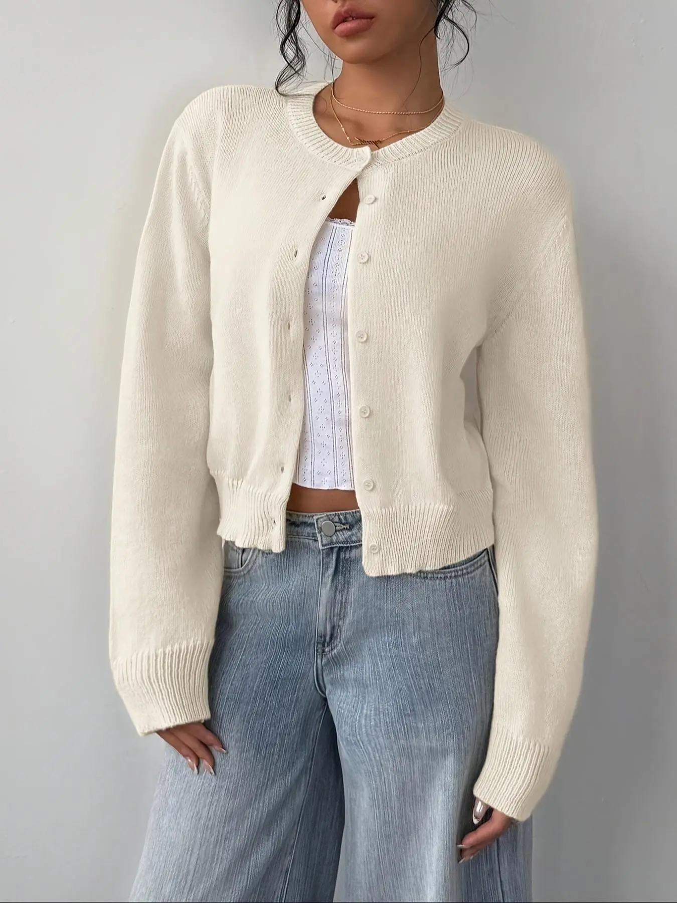 Women's Y2K Fashion Trend Knit Cardigan Sweater Jacket, Knitwear Long Sleeve Fitted Plain Design Button, All-Season Everyday Casual Outerwear for Daily Wear, Womenswear, Knitting