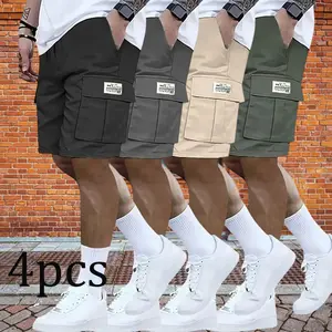 4-pack men’s  set — brown, black, and green — slanted pockets — multifunctional casual wear; everyday men’s work shorts; men’s spring collection，men's cargo shorts，shorts bop shorts summer run deal shop,summervibes