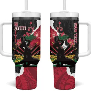Personalised Ayiti Neg Marron Tumbler With Handle Dashiki Mix Polynesian Pattern