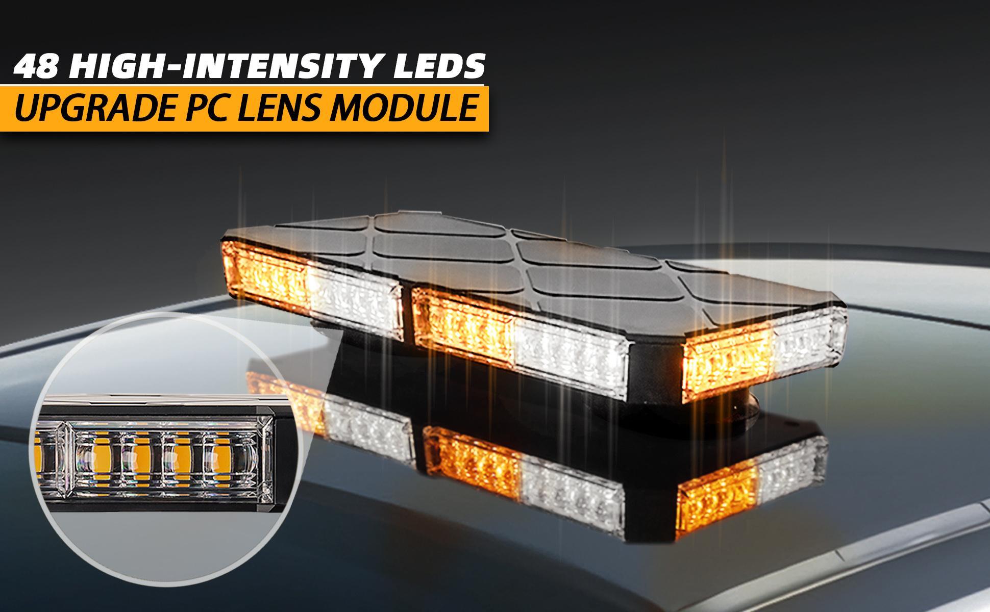 DIBMS 48 LED Roof Top Strobe Beacon Lights Bar Rooftop Hazard Warning Emergency Safety Flashing Plow Light for Construction Vehicles Tow Commercial Trucks Postal Security Cars Snowplow - Amber amber  lights  car Carlights