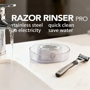 Manual Razor Rinser Pro, Stainless Steel Push-Type Shaving Razor Cleaner, Portable Rinser Tool for Men, Shaving Accessories, Quick Cleaning, Saves Water, No Electricity