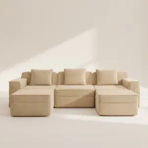 Boneless Couch –  3 Seater with 2 Ottomans, Camel