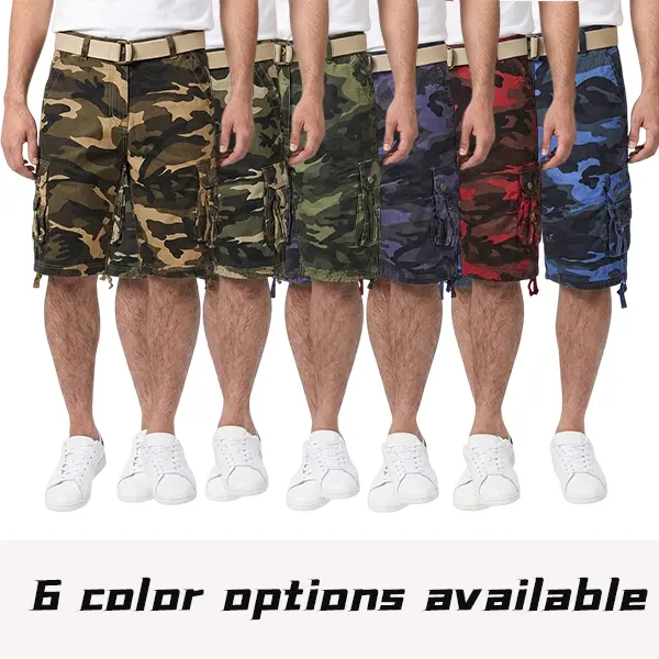 Men's Cargo Shorts with Camo Print, Loose Fit Breathable Cotton Fabric for Summer Outdoor Wear and Hiking, Menswear, Stylish, Army Camo Men's Shorts, Baggy Cargo Jorts Men's Shorts