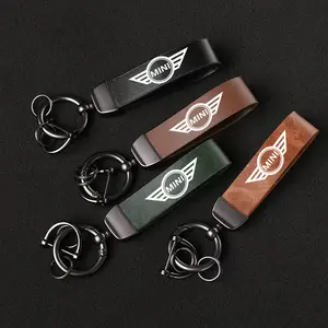 Genuine Leather Car Logo Keychain Wristlet Strap Key Chain Ring Holder For BMW Mini Cooper R50 R53 R55 R56 R60 R61 F54 F55 F56 F60 Accessories