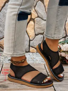 Mesh Panel Open Toe Flat Sandals, Women's Breathable Summer Casual Footwear