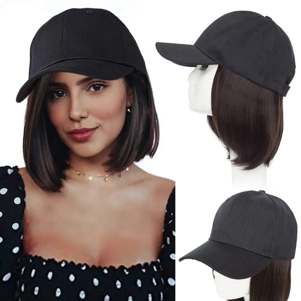 MY-LADY Women's Sports Cap Wig with Tape, 6-in Short Straight Heat-Resistant Synthetic Hair Extensions, Adjustable Synthetic Wigs for Daily Wear