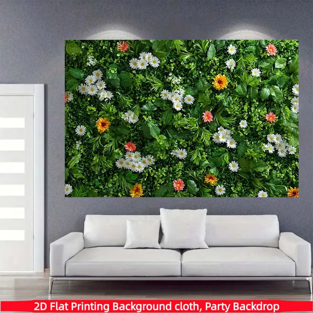 1PC, Green Grass Wall Backdrop with Daisy Flowers, Greenery Backdrop, Wedding Reception Backdrop, Spring Hedge with Floral Theme Photography Background, Durable Polyester Fabric, Suitable for Photo Booth, Wedding, Outdoor Party Decoration, and Home Decor