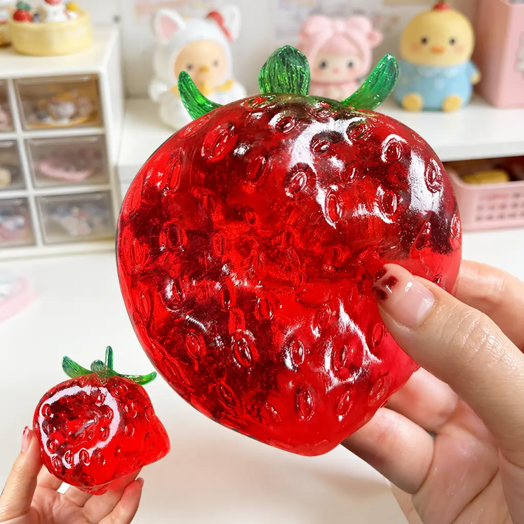 Big Strawberry Filler Squishy Squeeze Toy, Soft Hand Massage Stress Ball, Anxiety Relief Sensory Fidget Toy, Perfect Easter Party Favor & Birthday Present for All Ages
