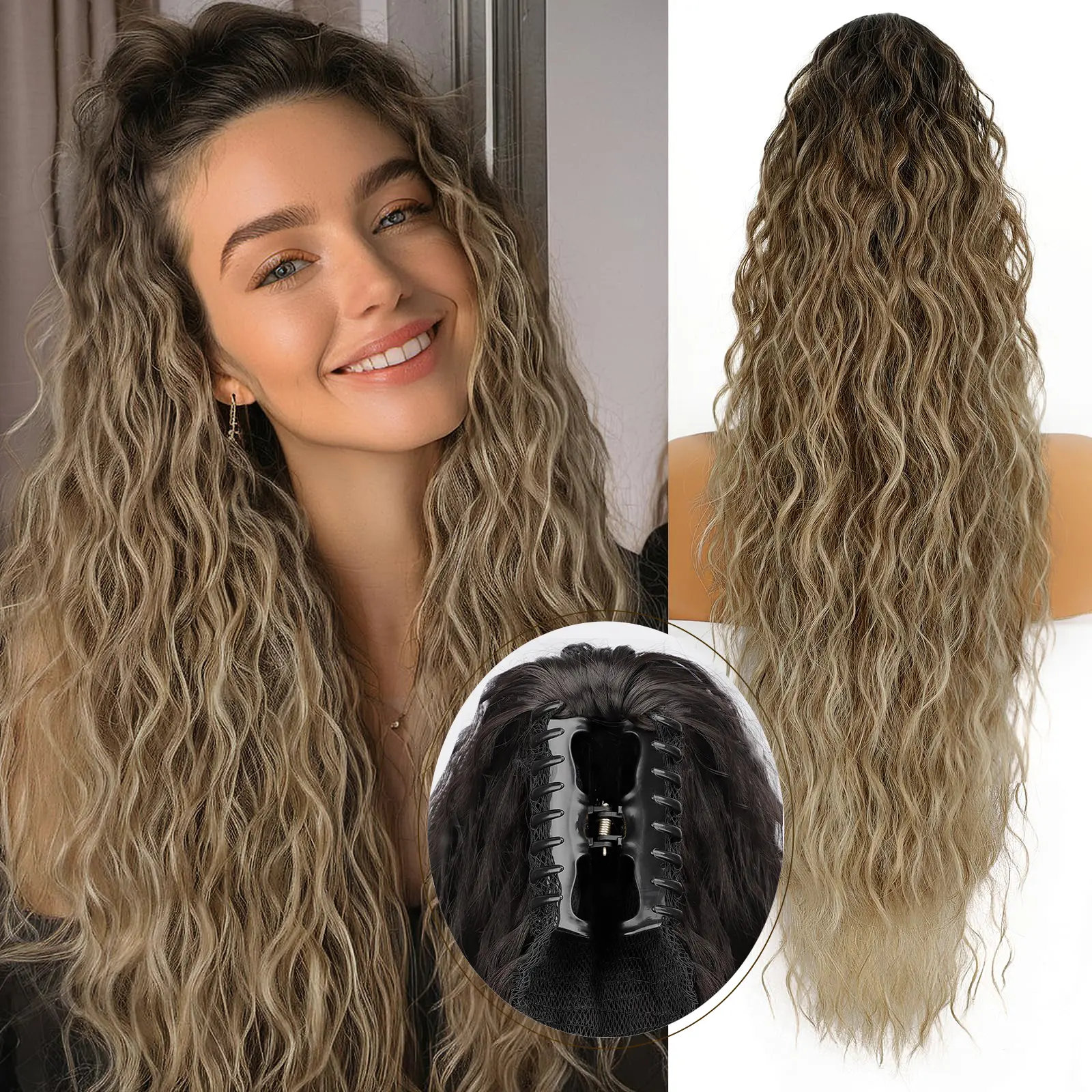 Ombre Brown Mix Blonde Claw clip Ponytails