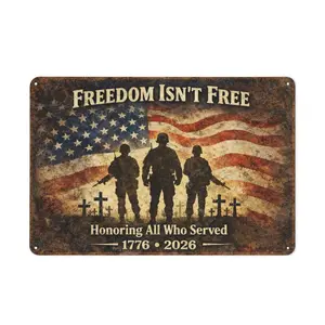 Freedom Isn't Free 250th Anniversary Honoring All Who Served 1776-2026 Aluminum Metal Sign Posters - 8x12 Inch Retro Vintage Patriotic Wall Art for Veteran, Man Cave, Garage - Military Memorial Gift, Aluminium