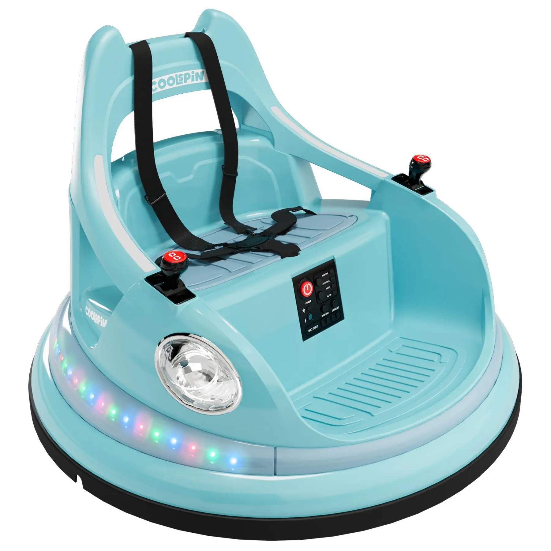 Blue 12V Electric Bumper Car For Kids Ages 4 To 8 With 360 Degree Rotation Remote Control Led Lights Bluetooth Music Two Speed Settings And Safety Belt Blue