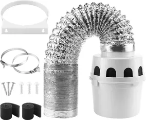 [Upgraded] TDIDVKZW Indoor Dryer Vent Kit with 4-Inch by 8-Foot Proflex Duct, White, 4 Inch