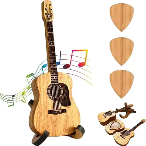 1 Natural Wood Pick Box with Stand & Complete Set - Guitar Organizer to Organize Picks, No Compromise Experience, Perfect Gift for Guitarists (TikTok Shop Spring Glow Up, Suitable for Any Occasion)