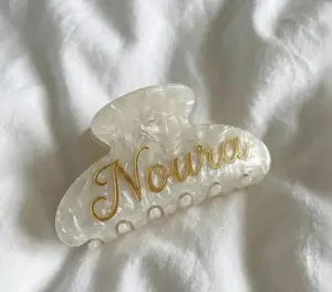 Personalized Pearl Hair Claw Clip | Custom Gold Name, Bridal Party Gift