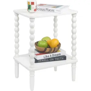White End Table, Small Side Table with Storage Shelf, 2-Tier Modern NightStand for Bedroom, Living Room, Small Spaces (White)