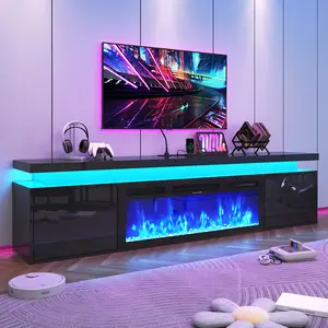 70" /80"Fireplace TV Stand with LED Lights, Modern Floating Style Media Console with 36" /40"Electric Fireplace for TVs up to 80"