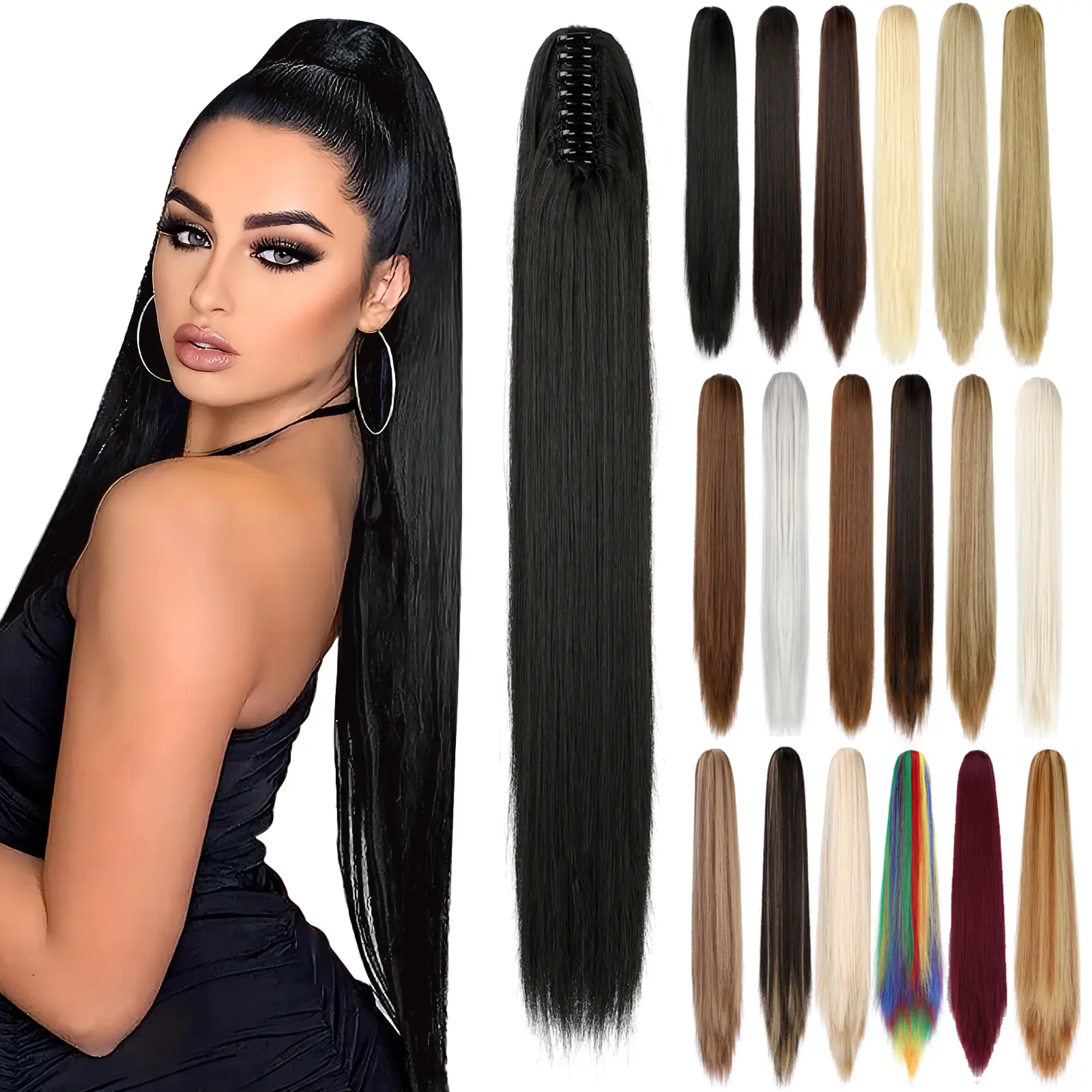Dulchany Ponytail Extension 21" Claw Clip Hair Extensions Ponytail Long Straight Hair Extension Natural Synthetic Hairpiece for Women Outdoorfun hair