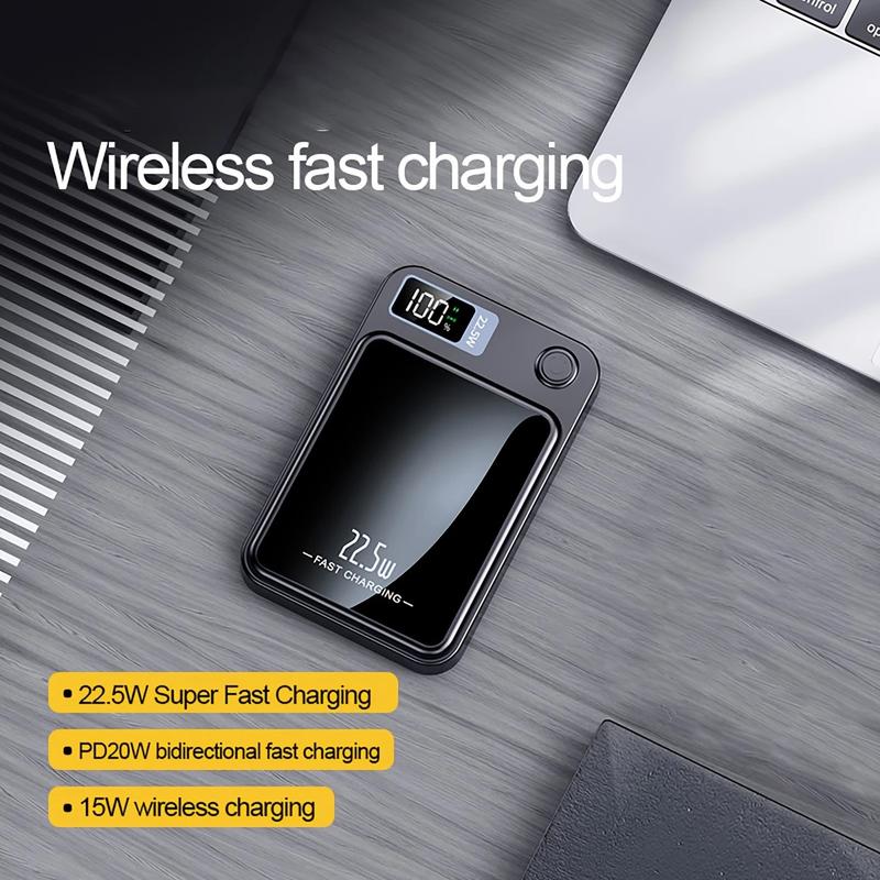 5000mAh/10000mAh Magnetic Wireless Power Bank, Ultra-Slim Compact Portable Power Bank with 22.5W Wired & 15W Wireless Output, 20W Input, Type-C Input/Output, Power Display, Compatible with iOS system