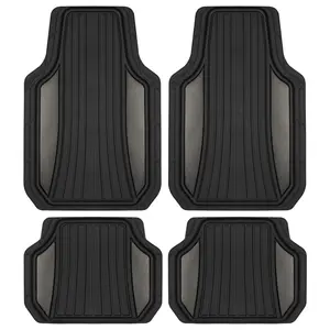 Motor Trend ChromeTech Car Floor Mats Full Set - Durable Rubber Floor Mats for Cars with Two Tone Accent, All Weather Interior Protection for Front and Rear - Flag, Black, Chrome, Red & More