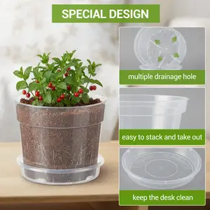 Thickened Clear Plastic Nursery Pots for Plants – 6 Pack with Drainage Holes & Saucers – 6/8/10 Inch Transparent Seedling Planters for Indoor & Outdoor Gardening-party gift