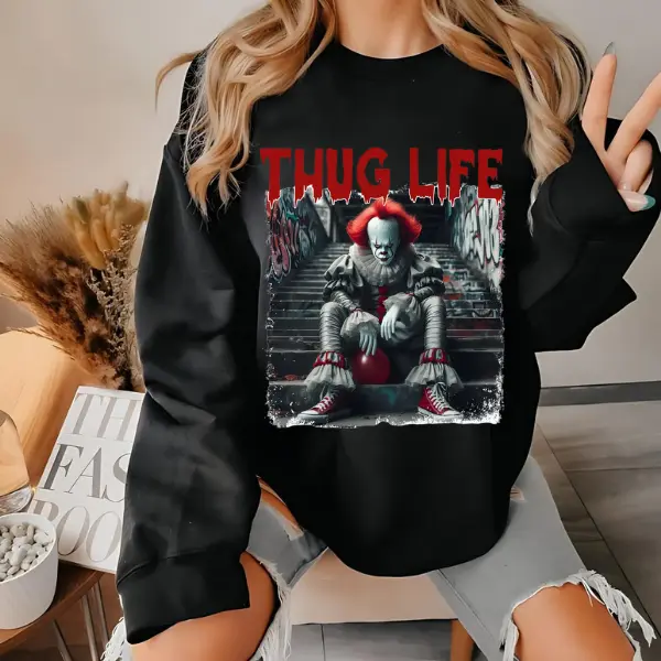 Pennywise Thug life Sweater | Horror Movie Sweater | Killer Halloween Sweater| Halloween Horror Movie | Clown it Sweater Menswear Hoodie Love Spooky Crewneck Pullover Comfort Womenswear Comfort Long Sleeve