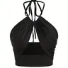 Women's Solid Ruched Tie Back Crop Cami Top, Fashion Casual Backless Top for Summer, Ladies Clothes for Beach Holiday Vacation Fit