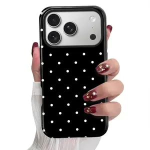 Glamour Black Polka Dot Art Phone Case Compatible with iPhone 17 Pro Max 17 Pro 16 Pro 15 14 13 12 Shockproof Protective Case for Girls