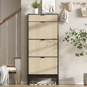 【Christmas Gift】Black Shoe Storage Cabinet-Three Flip-Top Drawers-Adjustable Shelves Accommodate Eighteen to Twenty-Four Pairs Space-Saving Narrow Design-for Entryway Hallway Front Door Decorative Organiser Compartment Farmhouse Plants Racks