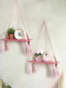 1Pc/2Pcs Macrame Wall Hanging Shelf - Boho Wood Wall Shelves With Wood Beads, Farmhouse Floating Shelf Rustic Hanging Plant Shelf For Bedroom Living Room Preppy Room Nursery Decor Gifts Birthday Graduation