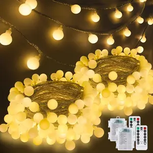 2 Pack Battery Operated String Lights Total 33FT 100 LED Globe Fairy Lights with Remote, String Light Indoor Outdoor 8 Modes with Timer for Bedroom Classroom Dorm Christmas Decor, Warm White