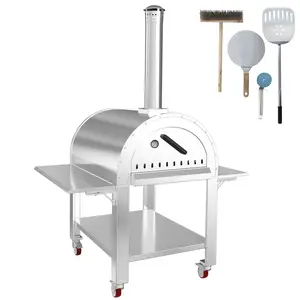 【GARVEE】44 Inch Pizza Oven Outdoor,Wood Fire & Propane Gas Dual Fuel with Wheels and Accessories in Stainless Steel for Restaurant, Backyard, Garden, Patio, Camping, Silver