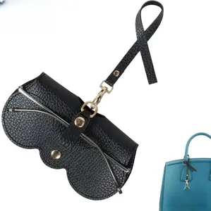 Soft Leather Sunglasses Bag, Portable Leather Glasses Case Holder Sunglasses Pouch, glasses Organizer Bag with Strap