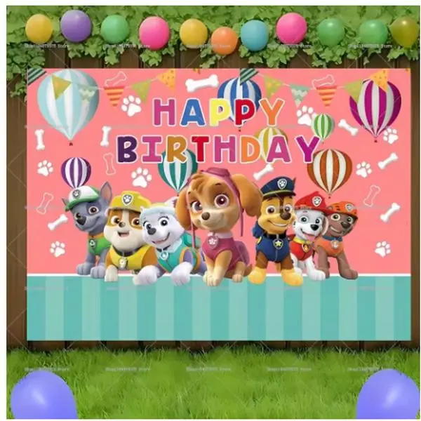 Paw Patrol Photo Backdrop - Party Decorations Banners, Pink Balloons, Vibrant Colors, Lightweight, Easy Installation Kids Birthday Supplies for Wall Decor Gifts