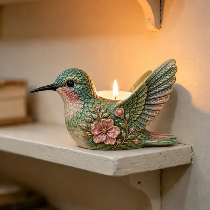 Hummingbird Candlestick Desktop Decoration, Resin Craft Artwork, Table Centerpiece, Unique Home Decor Item, Durable Handmade Design, Living Room Decorative Ornaments, Decoration Items