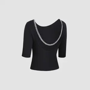 Cider [size 4-10] Chain Patchy Rib Knit Crop Top