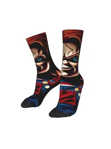 1 Pair Happy Funny Men's compression Sock Chucky The Doll Vintage Harajuku Street Style Novelty Seamless Crew Crazy Sock Gift Printed Christmas Halloween