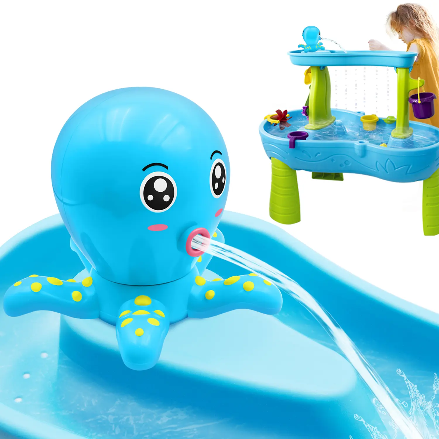 Water Table Pump, Octopus Battery Powered Water Pump for Water Table 3 Hours Non-Stop Fun Summer Outdoor Sand/Water Table Toys Outside Water Play Table Accessories for Toddlers Kids (Blue)
