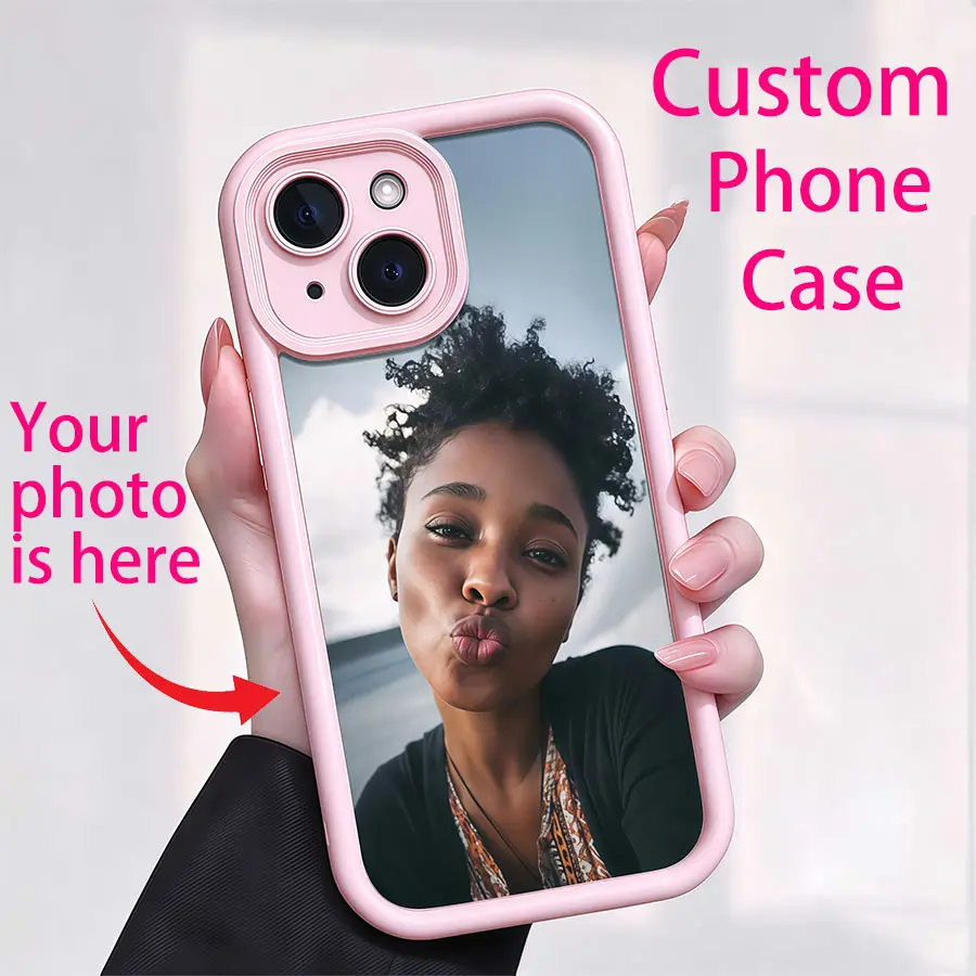 Pink Frame Custom Photo Phone Case, Personalized Upload Your Own Picture Shockproof Protective Phone Case with Lens Guard, for Phone 18 Pro Max,17,16,15,14 Plus,13,12 & Galaxy S26 Ultra,S25,S24,S23 Plus