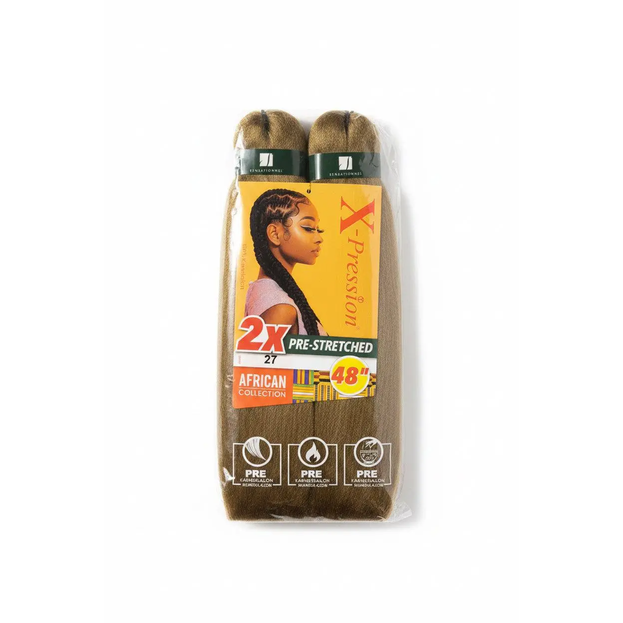 Sensationnel X-Pression African Collection 2X Pre-Stretched Synthetic Fiber Braiding Hair, 48in - Color 27, Ideal for African Look