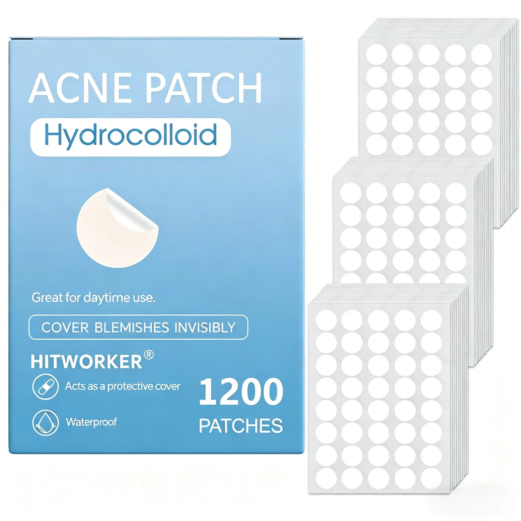 1200pcs Hydrocolloid Acne Pimple Patches, Invisible Daily Facial Blemish Cover Stickers, Waterproof Breathable Protective Spot Treatment Patches for Daytime Skin Care Blemish Control Blemish Relief Acne Clearing Products