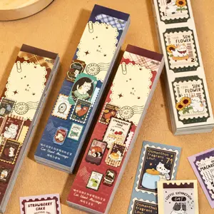 4 designs, 1 set 40 writable ticket stickers, cat, floral, mini pattern themes, simple style, tearable paper, self adhesive, DIY journal decoration scrapbook stickers pack