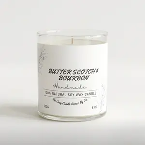 Butterscotch Bourbon Minimalistic Candle - 100% Natural Soy Wax, Handmade, 8 oz, 225G, The Cozy Candle Corner By Tee