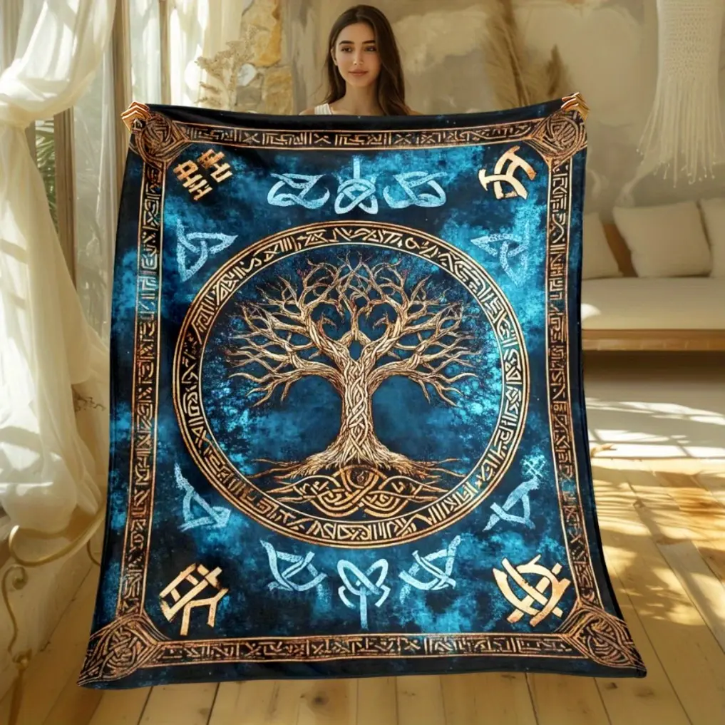 Viking Tree of Life Blanket – Soft and Warm Flannel Throw, Lightweight All-Season Blanket for Sofa, Bed, Office, Travel, Camping, and Home Decor, Perfect Gift for Family and Friends