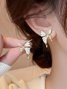 Elegant Butterfly Design Cat Eye Stone Earrings, Ear Studs for Women, Perfect Valentine's Day Gift, Must-Have Luxury Jewelry