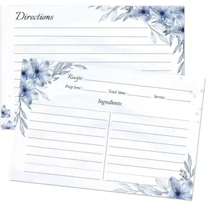 Floral Recipe Cards 4x6 – 60-Pack Double-Sided Blank Recipe Cards for Bridal Shower, Wedding, or Kitchen (BlueFlower)
